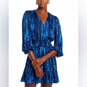 AQUAPrinted Smocked Waist Dress. Elegant Blue Patterned Dress In XL Size.